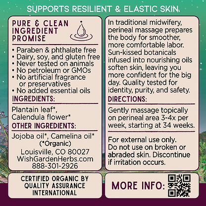 Perineum Massage Oil Birthing Prep Ingredients & Supplement Facts