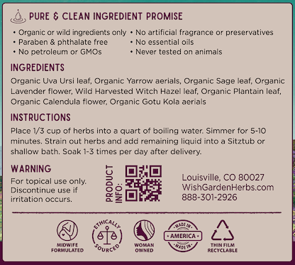 AfterBirth Sitzbath Postpartum Herbal Soak Ingredients & Supplement Facts